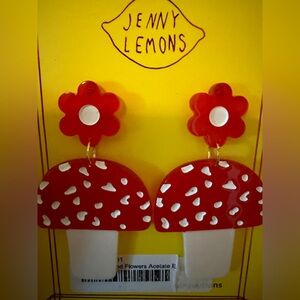 Red and White Flower Mushroom Dangle Earrings